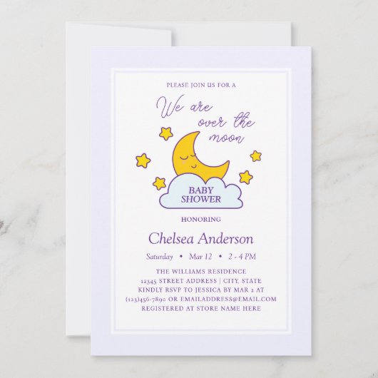 月と星の上で赤ちゃん男女兼用のシャワー 招待状 (正面)