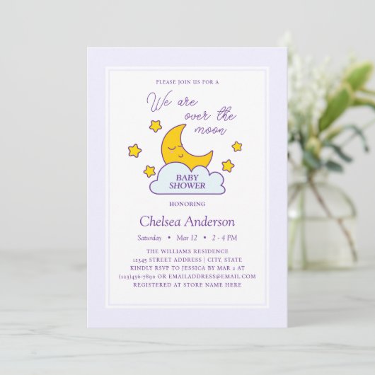 月と星の上で赤ちゃん男女兼用のシャワー 招待状 (スタンド正面)