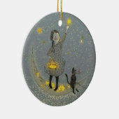 月と星の上の少女と猫 セラミックオーナメント (右)