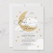 月と星の中和スクリプエレガントト赤ちゃんシャワー 招待状 (正面)