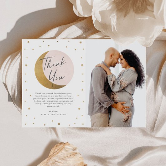 月と星の写真の赤ちゃんシャワー サンキューカード