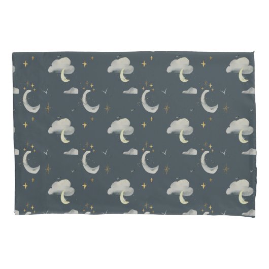 月と星の夜空の枕ケース 枕カバー (正面)