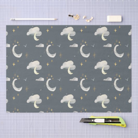 月と星の夜空の赤ちゃんシャワー誕生日 薄葉紙 (クラフト)