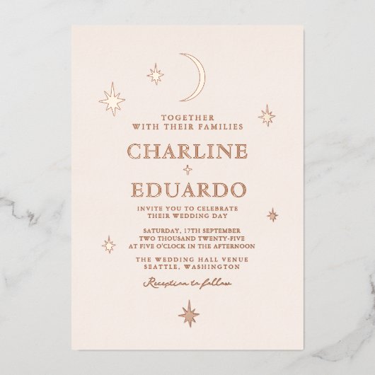 月と星の天の星星ゴールデン結婚ズ 箔招待状 (正面)
