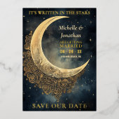 月と星の天の結婚式の日付を保存 箔招待状 (正面)