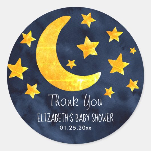 月と星の水の色の赤お洒落ちゃんシャワー ラウンドシール (正面)