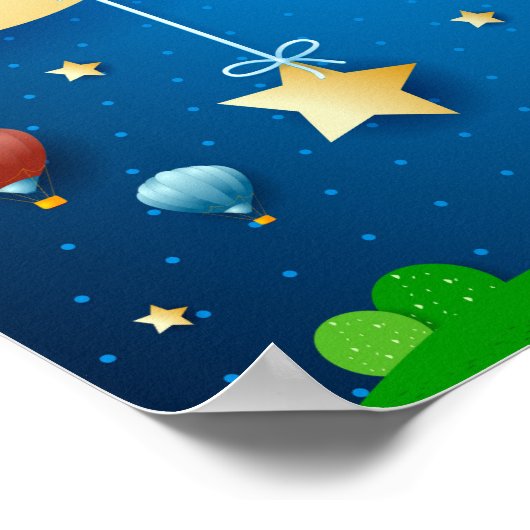 月と星の波と超現実的な夜 ポスター (角)