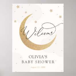 月と星の灰色の赤ちゃんシャワー歓迎サイン ポスター