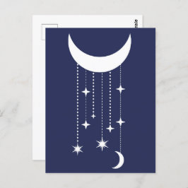 月と星の紫の夜空のビーズ ポストカード