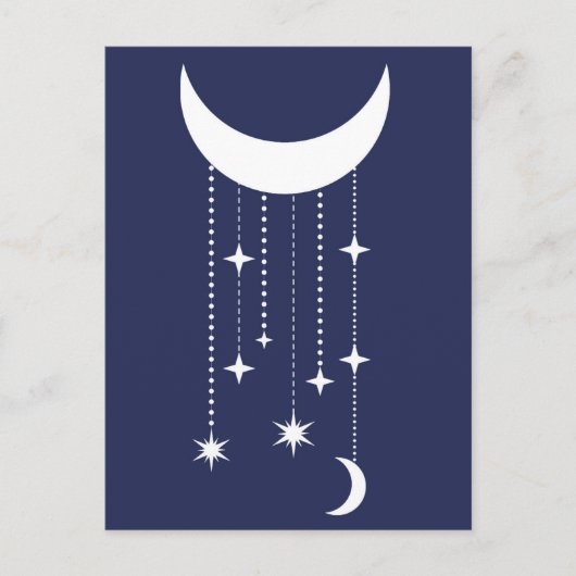 月と星の紫の夜空のビーズ ポストカード (正面)