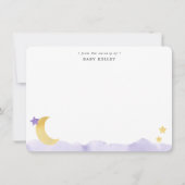 月と星の紫色の水の色フラットパーソナライズされた ノートカード (正面)