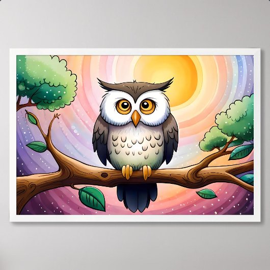月と星の絵画中で生まれたかわいいフクロウの声 ポスター