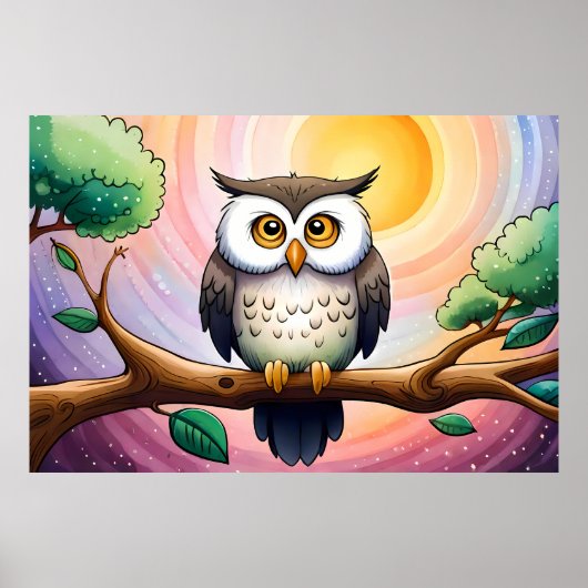 月と星の絵画中で生まれたかわいいフクロウの声 ポスター (正面)