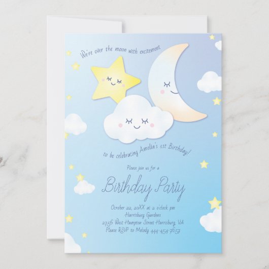 月と星の誕生会で 招待状 (正面)