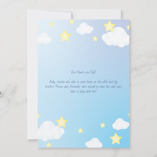 月と星の誕生発表 招待状 (裏面)