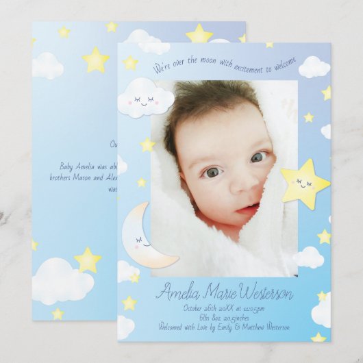 月と星の誕生発表 招待状 (正面/裏面)