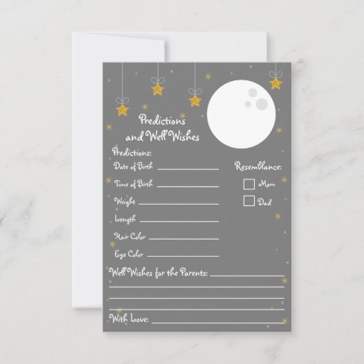 月と星の赤ちゃんシャワー予測&ウェルウィッシュ 招待状 (正面)