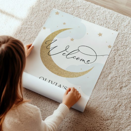 月と星の赤ちゃんシャワー歓迎サイン ポスター