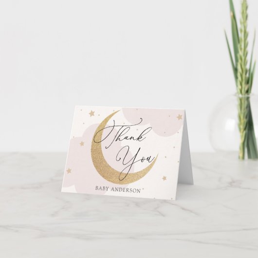 月と星の赤ちゃんシャワー サンキューカード (正面)