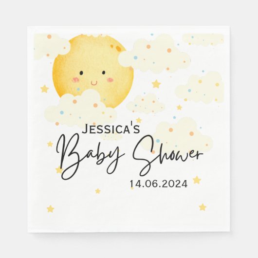 月と星の赤ちゃんシャワー スタンダードランチョンナプキン (正面)