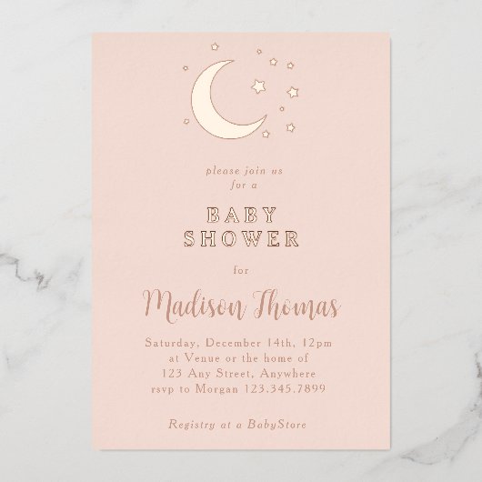 月と星の赤ちゃんシャワー 箔招待状 (正面)