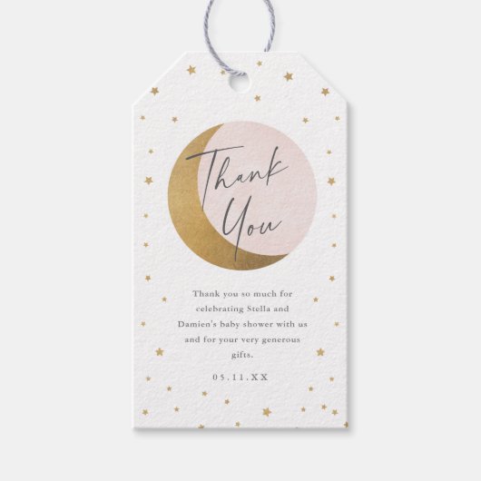 月と星の赤ん坊のシャワー感謝していユー ギフトタグ (正面)