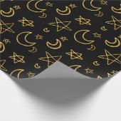 月と星の金ゴールドパターン ラッピングペーパー (角)