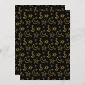 月と星の金ゴールドパターン 招待状 (正面/裏面)