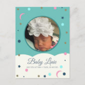 月と星の雲の縁どベビー発表カード 案内ポストカード (正面)