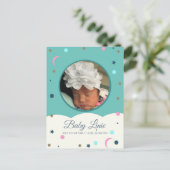 月と星の雲の縁どベビー発表カード 案内ポストカード (スタンド正面)