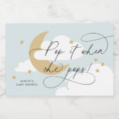 月と星の青い文字ポップ・アートのはポップ スパークリングワインラベル (シングルラベル)