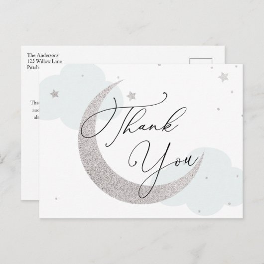 月と星の青い赤ちゃんシャワーありがとうポストカード ポストカード (正面/裏面)