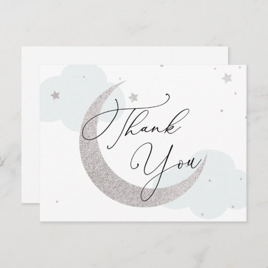 月と星の青い赤ちゃんシャワーありがとう ポストカード (正面/裏面)