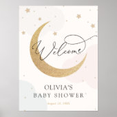 月と星の青とピンクの赤ちゃんシャワーへようこそ ポスター (正面)