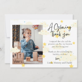 月と星の1歳誕生日写真感謝カード 招待状