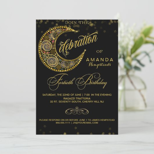 月と星の40歳の誕生日パーティの招待状 招待状 (スタンド正面)