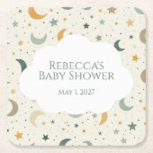 月と星ぼほベビー採用シャワー スクエアペーパーコースター (正面)