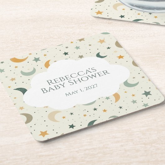 月と星ぼほベビー採用シャワー スクエアペーパーコースター