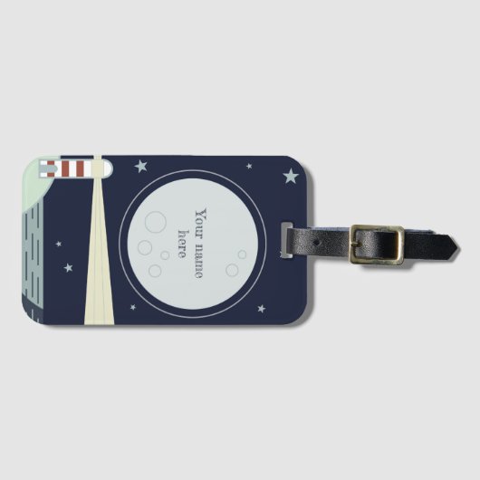 月と星を持つミニマルな灯台 ラゲッジタグ (正面横)