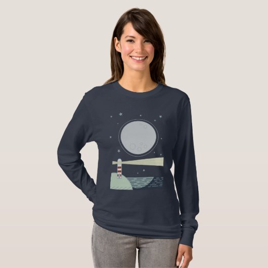 月と星を持つミニマルな灯台 Tシャツ (正面フル)