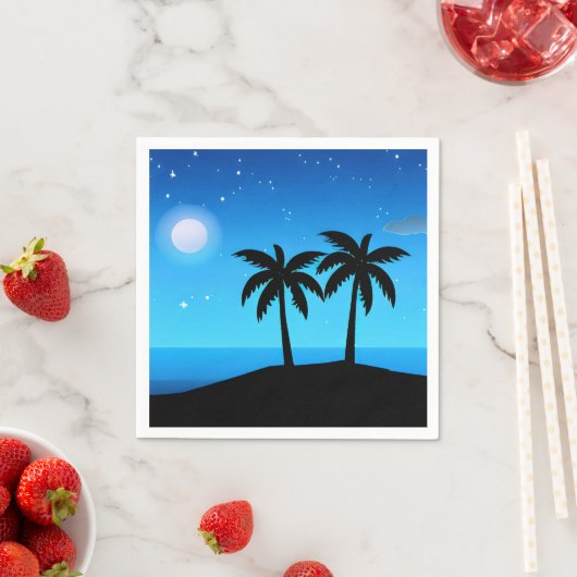 月と星を持つ熱帯アイランドシルエット スタンダードカクテルナプキン (インサイチュ)