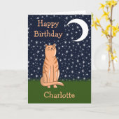 月と星を持つ猫 カード (黄色い花)