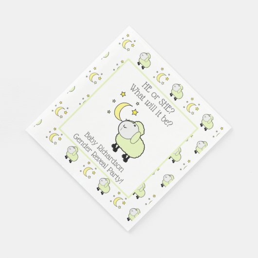 月と星を持つ緑の子羊ジェンダーがパーティーを明かす スタンダードランチョンナプキン (角)