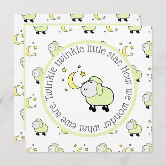 月と星を持つ緑の子羊ジェンダーがパーティーを明かす 招待状 (正面/裏面)