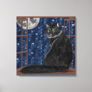 月と星を見る黒猫 キャンバスプリント