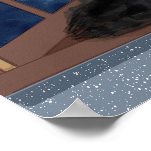 月と星を見る黒猫 ポスター (角)