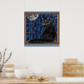 月と星を見る黒猫 ポスター (キッチン)