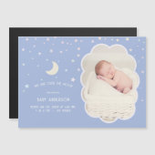 月と星を越えてベビー誕生の発表 マグネット招待状 (正面/裏面)