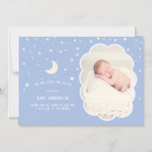月と星を越えてベビー誕生の発表 マグネット招待状 (正面)