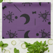月と星アトミック時代抽象芸術ナス紫 キッチンタオル (折り畳み)